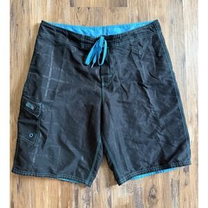VTG Gotcha Men's Black Board Shorts Side Pocket Drawstring Size 36"